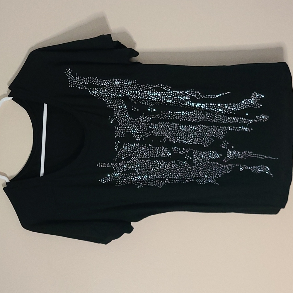 Women's short sleeve black designer shirt